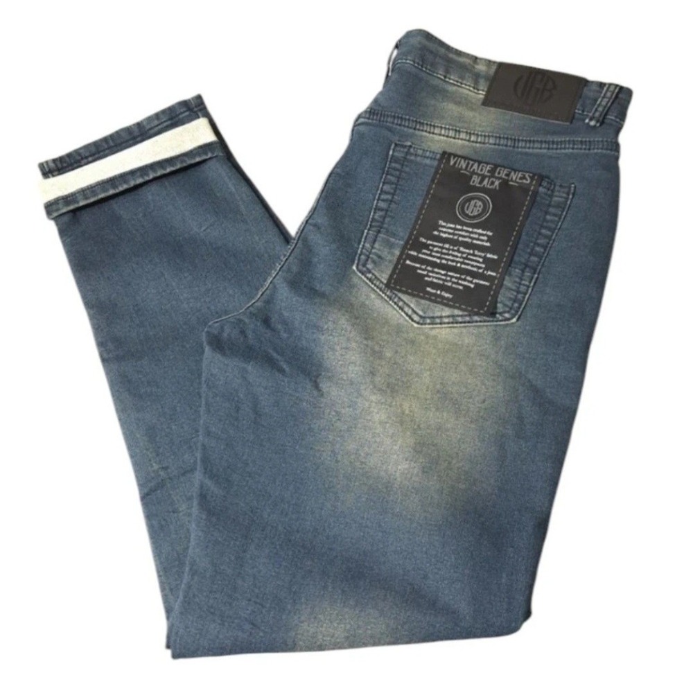 VGB Vintage Genes Black Men's W30x30L‎ Jeans Slim Fit French Terry Denim Blue